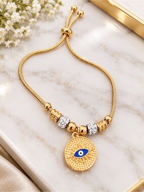 Gold Evil Eye Adjustable Bracelet - Women Jewelry